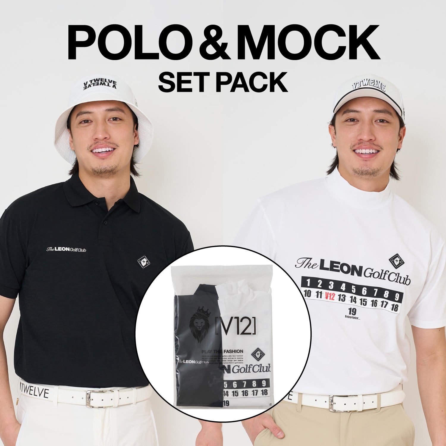 V12] ⭐︎新品未使用Ｖ12⭐︎定価19800円⭐︎LEON⭐︎総柄モックネックyellowXL ゴルフ 【公式 | A set GC LEON ポロシャツ モックネック メンズ メンズウェア