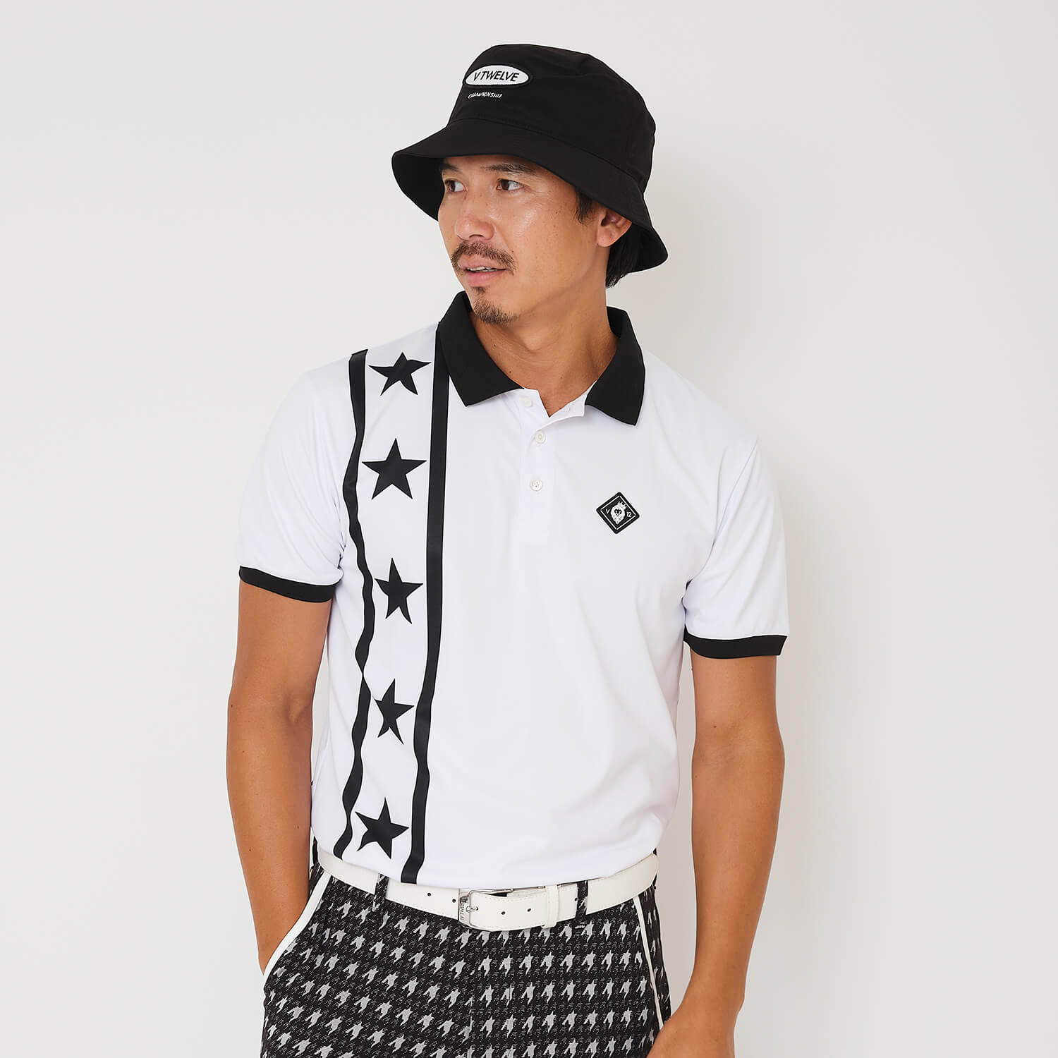 V12] ゴルフ メンズ ポロシャツ 吸水速乾 VERTICAL STAR POLO