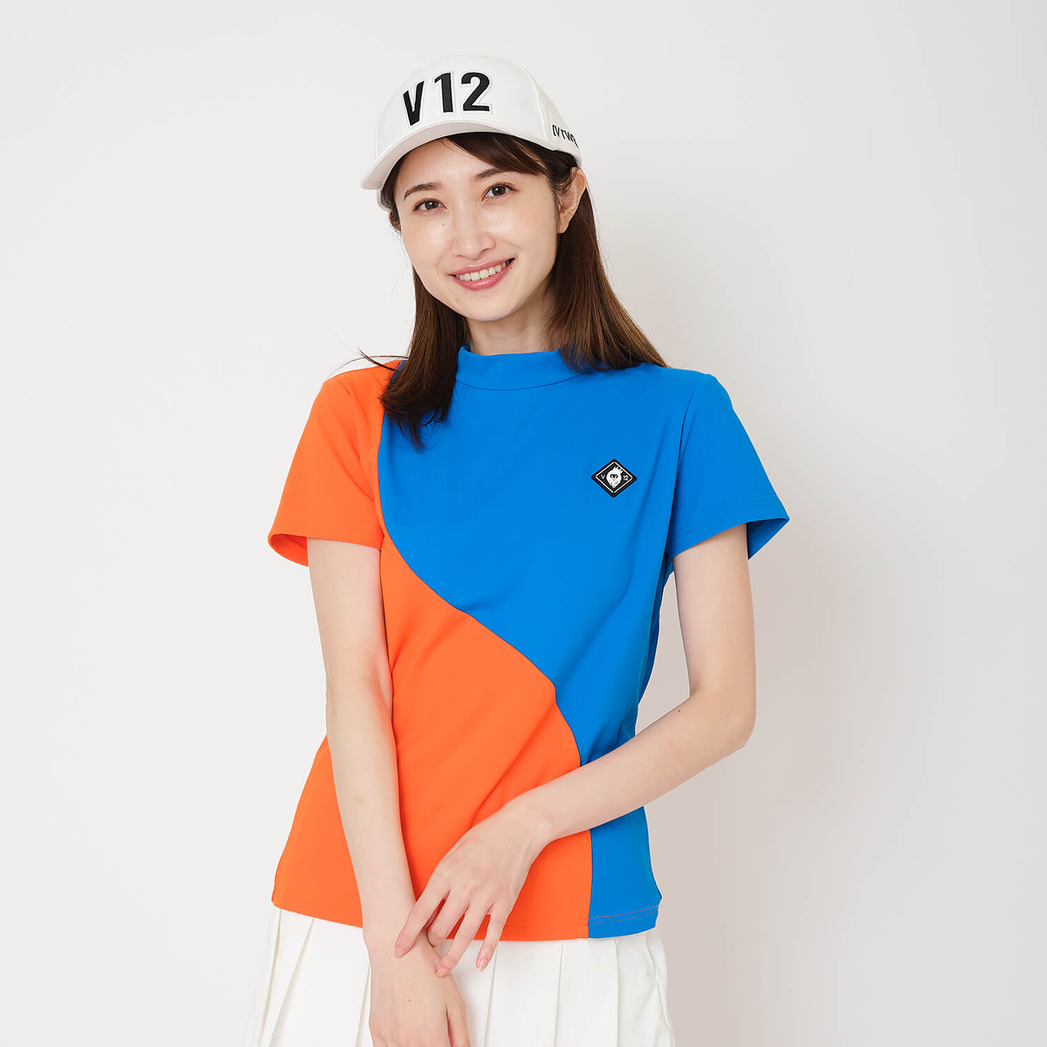 V12 ゴルフ レディース 半袖 モックネック シャツ BORDER MOCK V122310