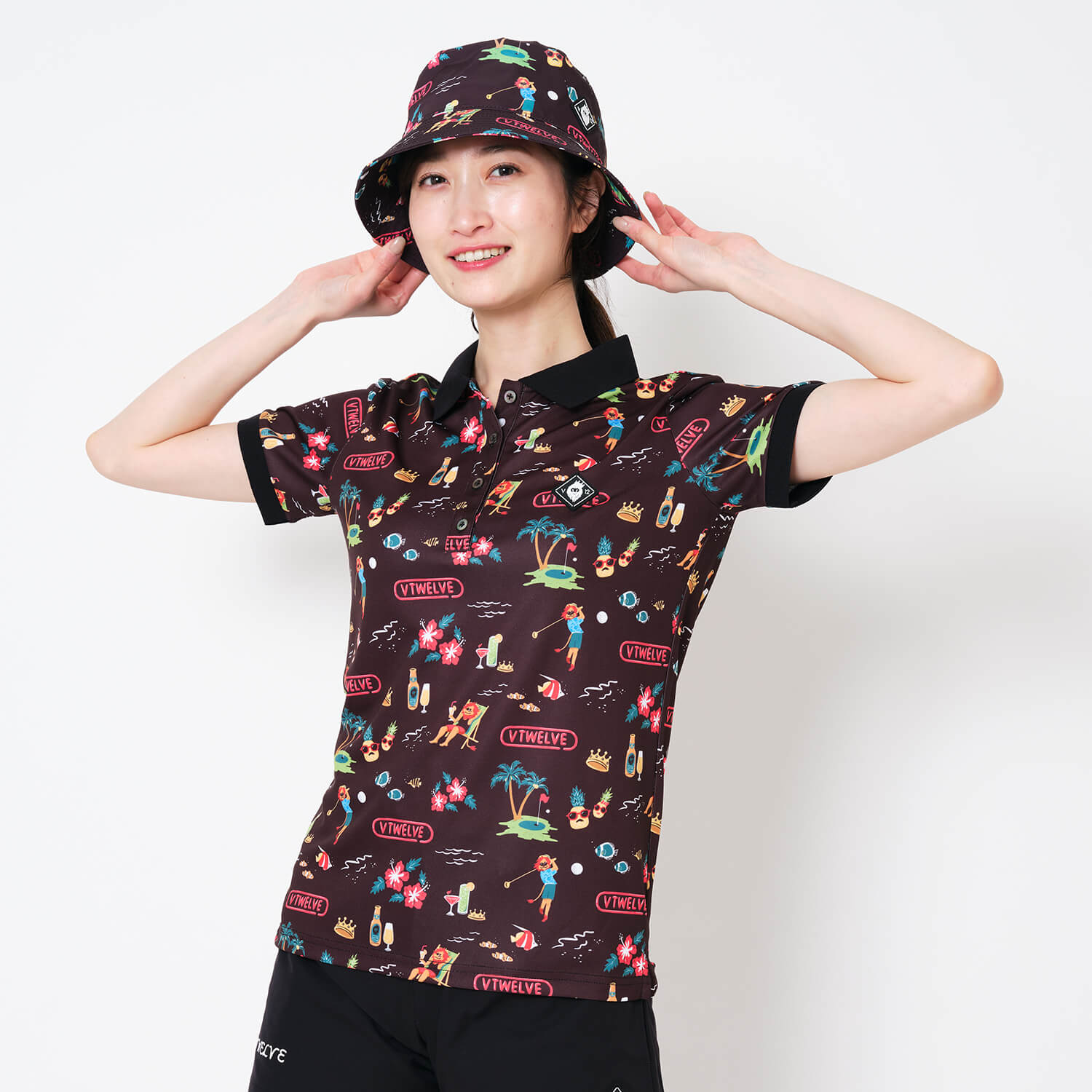 Munsingwear - マンシングウェア×V12×LEON ポロシャツ V12 マンシングウェア×V12×LEON 半袖ポロシャツ 白×ライトグレー